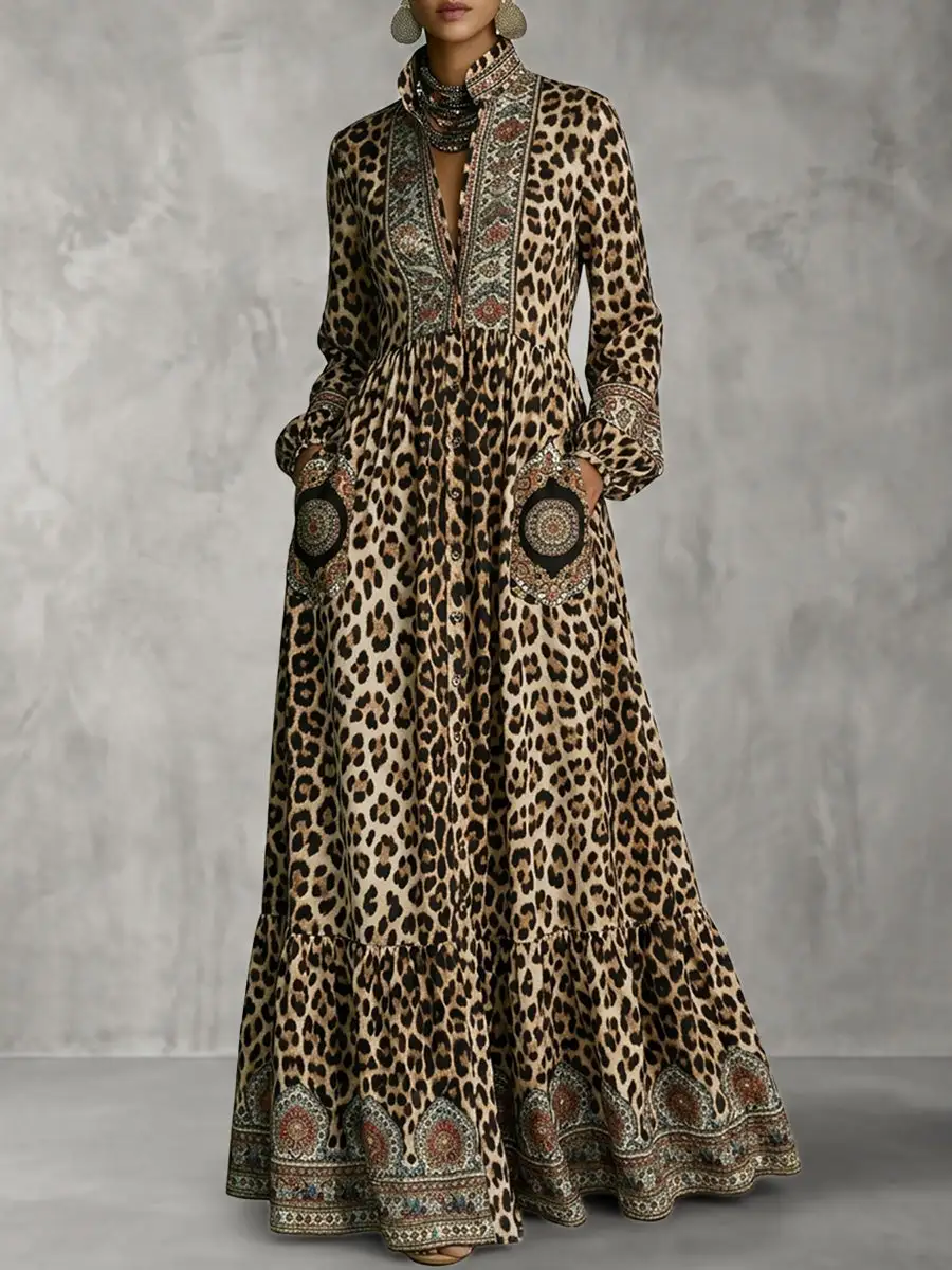 Printed Buttoned Maxi Dress