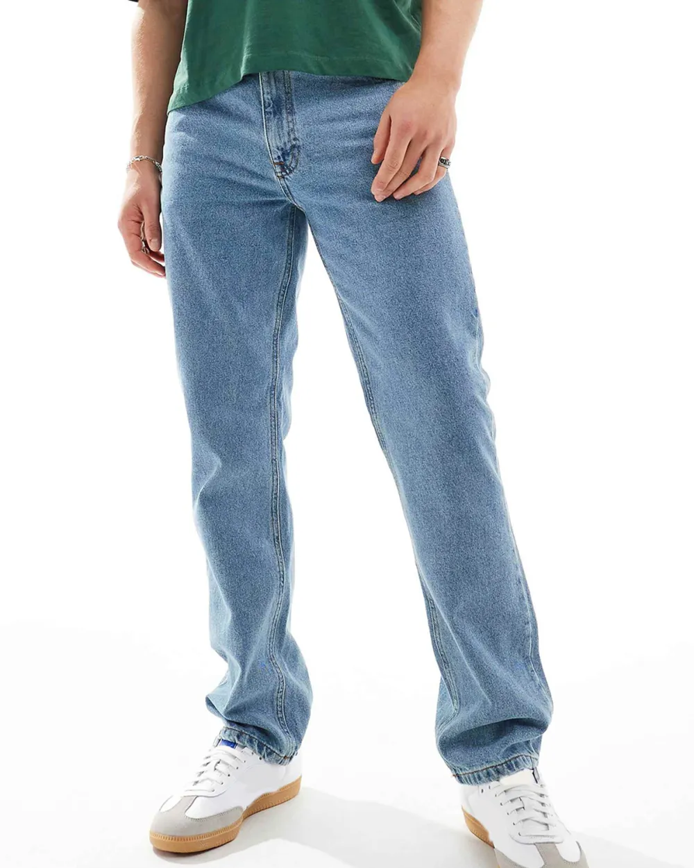 Straight Leg Jeans In Mid Wash Blue