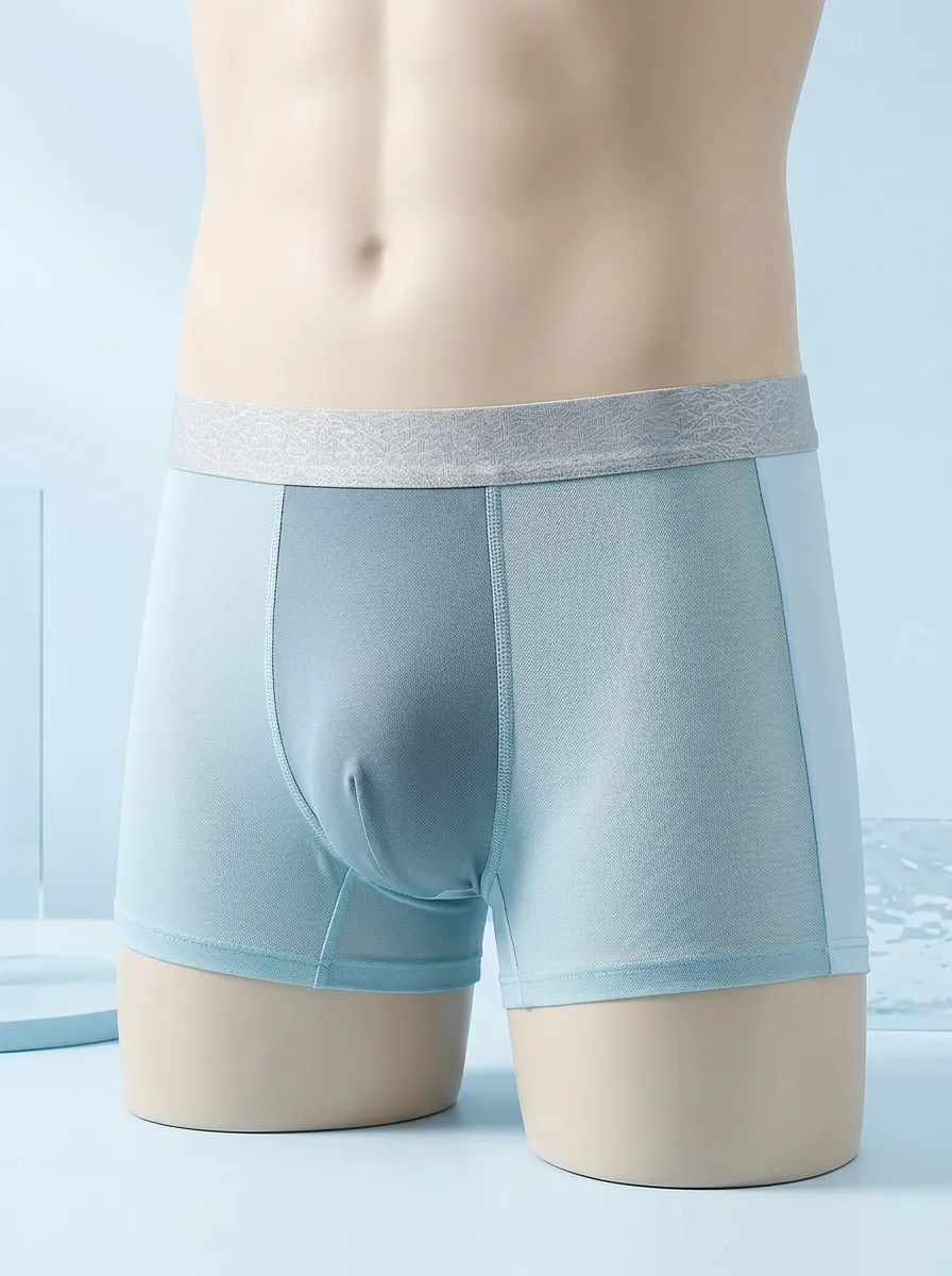 Men's Breathable Mesh Light Blue Printed Boxer Briefs