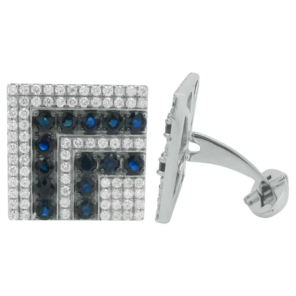 Curved Diamond Sapphire Cufflinks