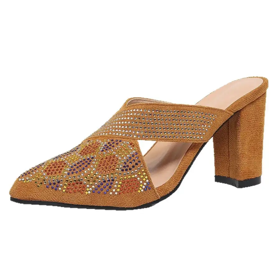 Textured Point Toe Block Heels Sandals