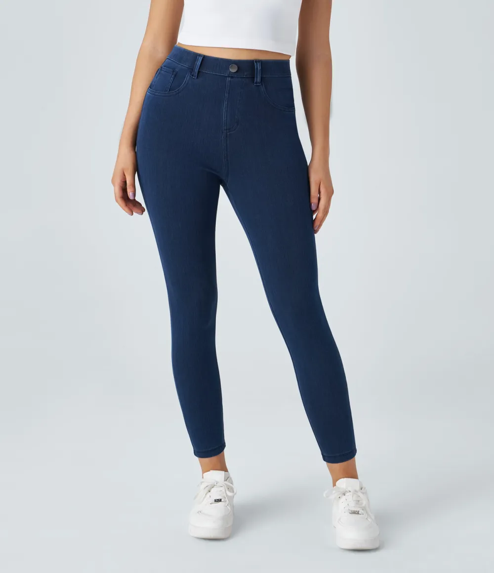 Magic High Waisted Multiple Pockets Stretchy Knit Denim Work Leggings