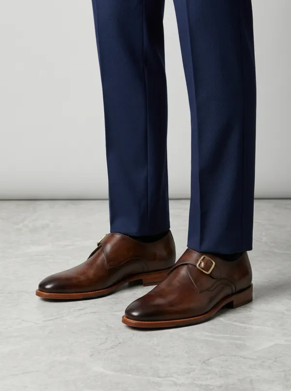 Men's Casual Classic Leather Single Monk Strap Dress Shoes