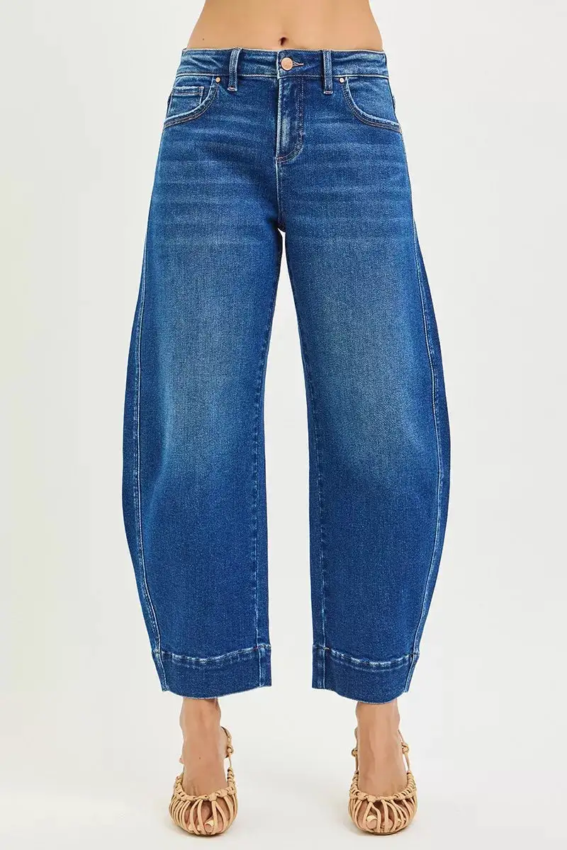 Mid Rise Barrel Leg Jeans