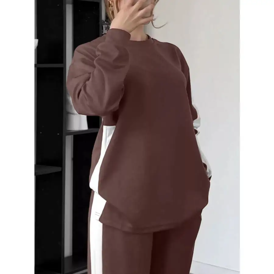 Everyday Contrast Round Neck Top and Pants Set