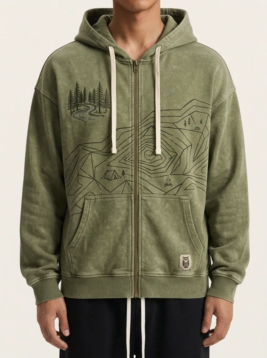 Men's Camping Nature Lover Mountain Forest Printed Zip Hoodie