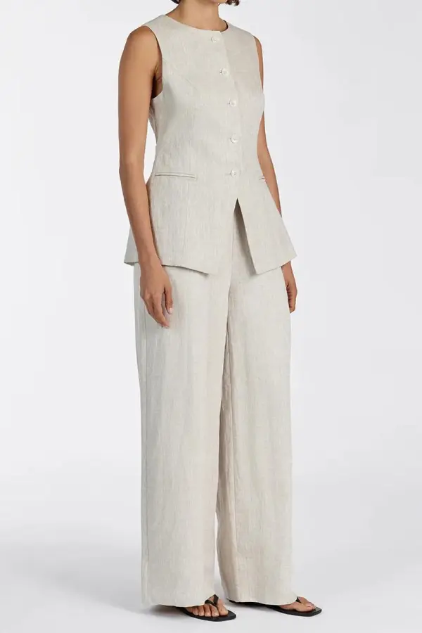 NATURAL LINEN WAIST PANT