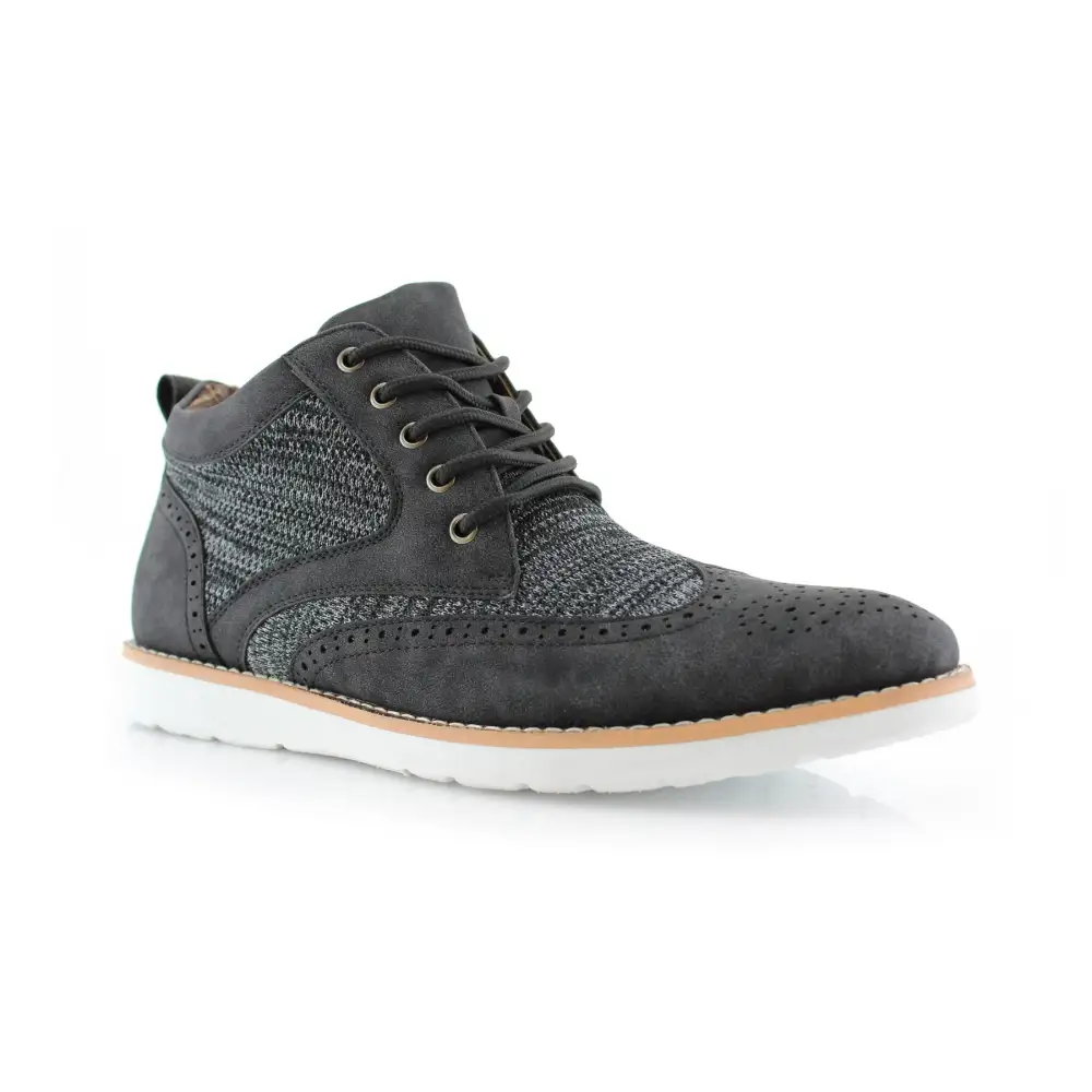Faux-Suede Suede Faux-Leather Brogue Boots