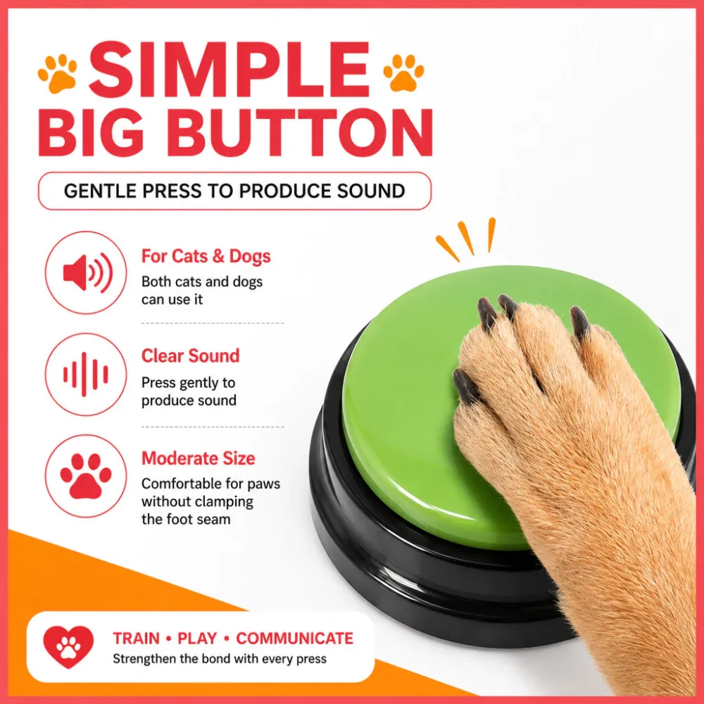 Recordable Pet Sound Button Interactive Dog Toy Bite Resistant Non-Toxic Puppy Training Portable Pet Plaything