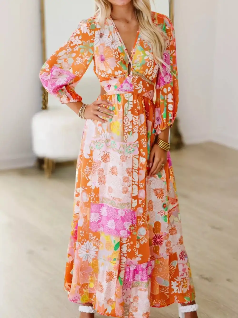 Floral Lace Long Sleeve Dress Casual