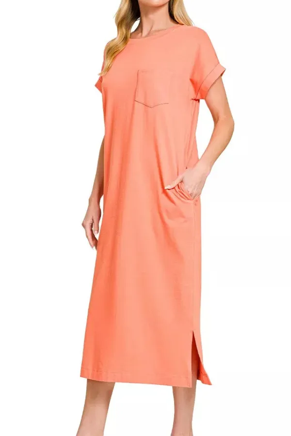 Dress Round Neck Short Sleeve Midi Dress