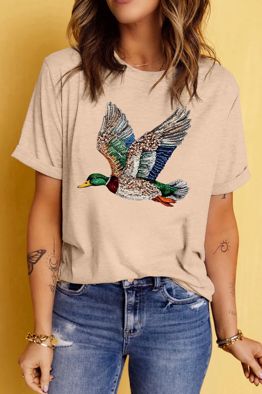 Khaki Flying Mallard Print Crew Tee