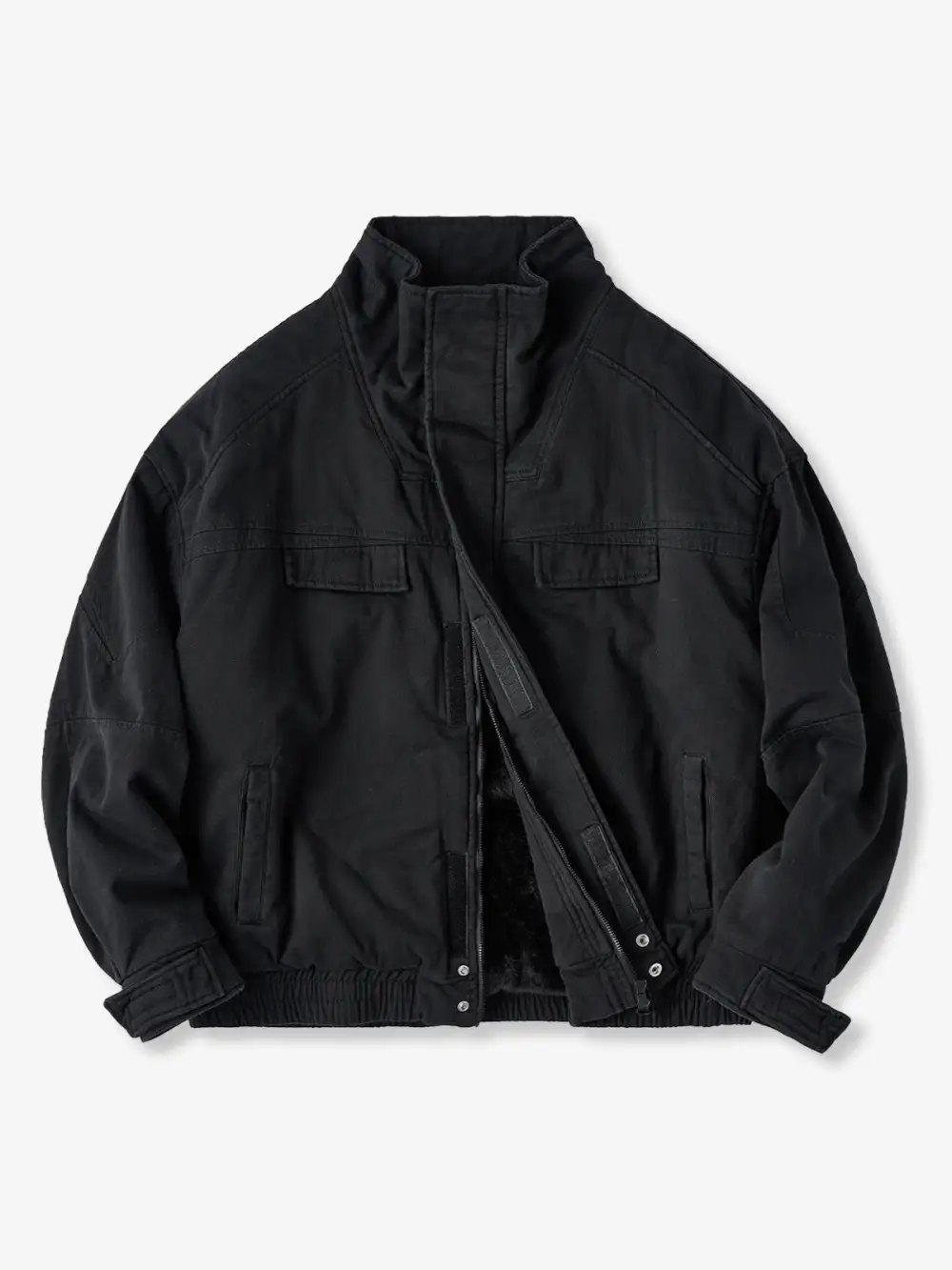 Men's Faux Fur Lined Stand Collar Harrington Jacket
