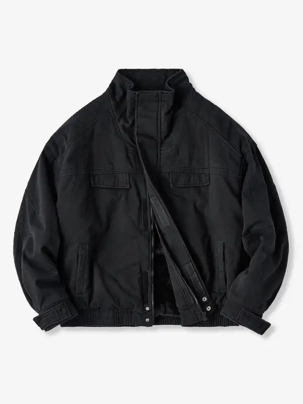 Men's Faux Fur Lined Stand Collar Harrington Jacket