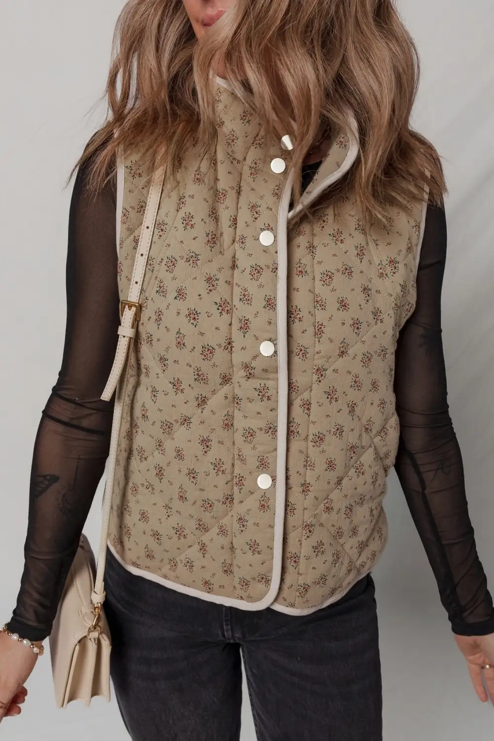Floral Quilted Concealed Button Vest