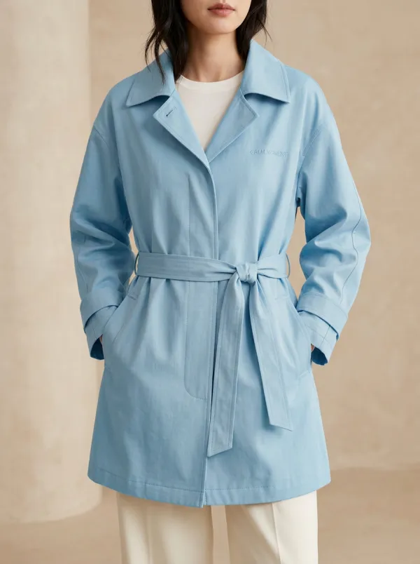 Calm Moment Embroidered Belted Trench Coat