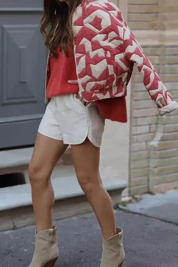 Patchwork Cropped Bomber Jacket
