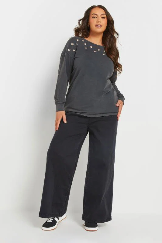 Grey Acid Wash Eyelet Sweatshirt detail 1