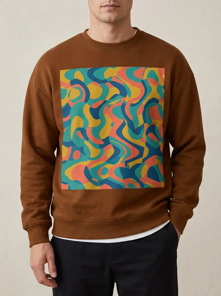 Retro Abstract Wave Pattern Crewneck Sweatshirt