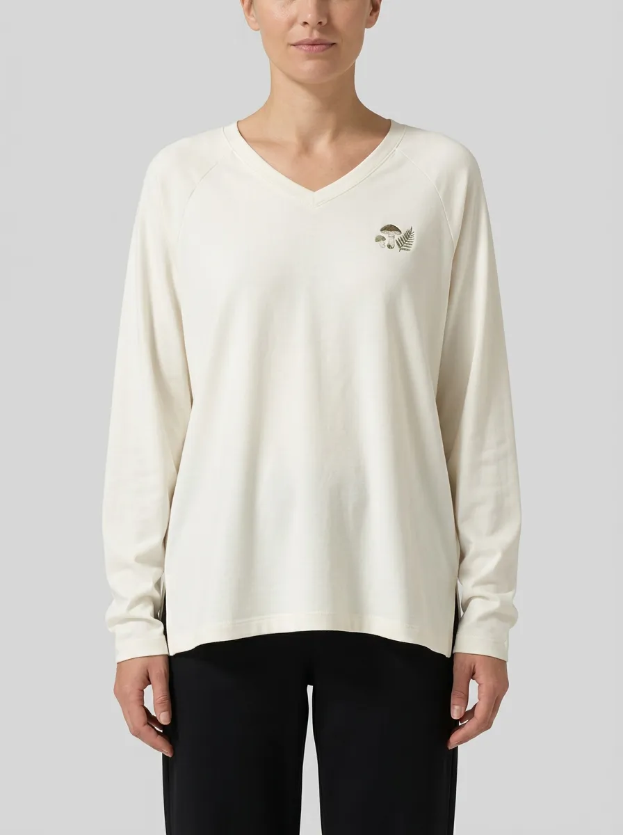 Women's Mushroom V-Neck Long-Sleeve Graphic T-Shirt