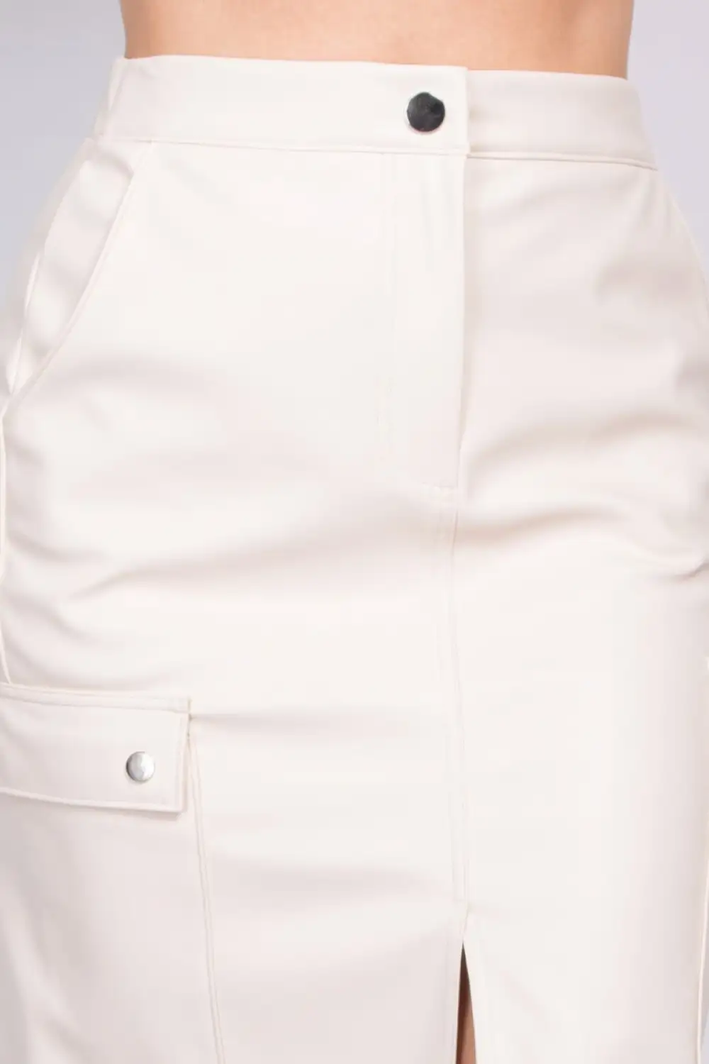 Button Front Faux Leather Skirt