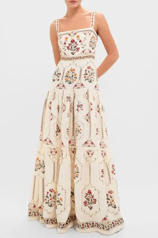 Softly Tailored Floral Cami Top And Flowing Maxi Skirt Set