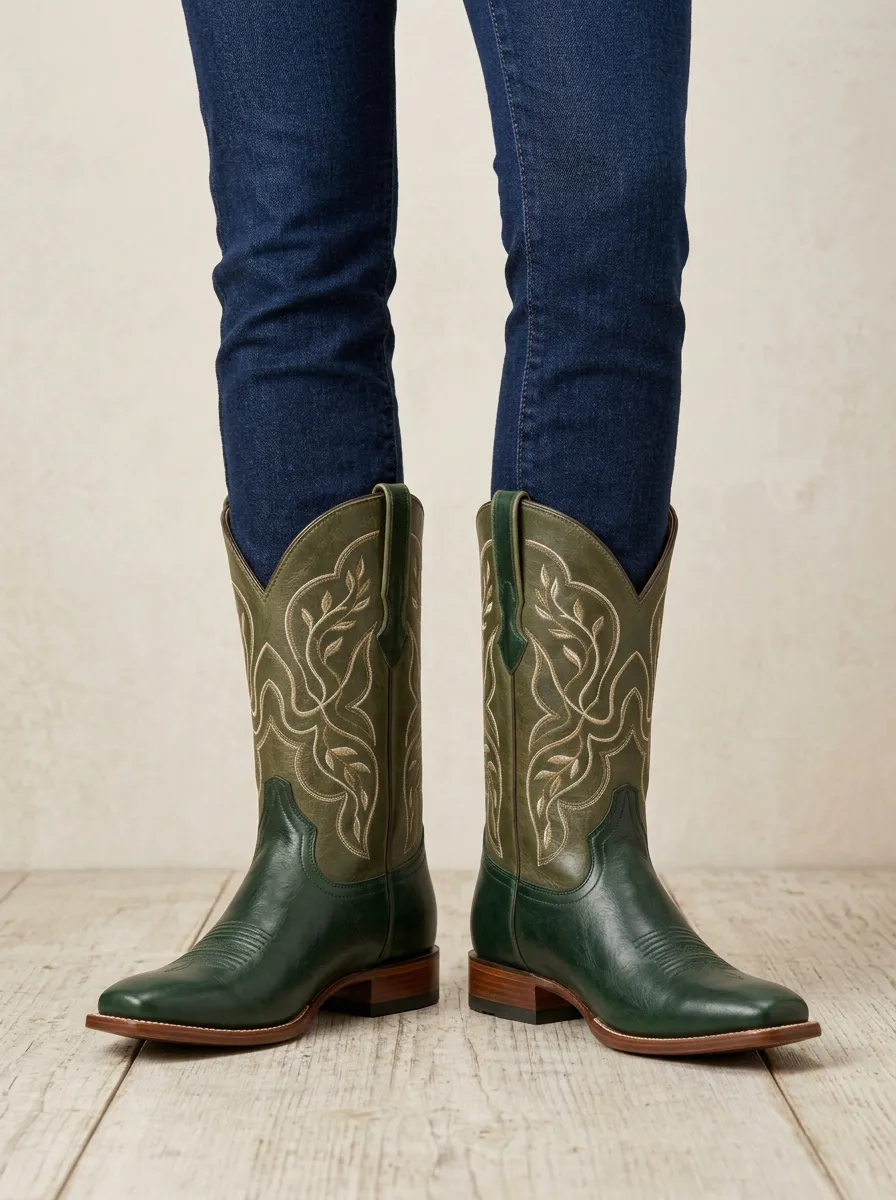 Unisex Western Floral Embroidered Cowboy Boots