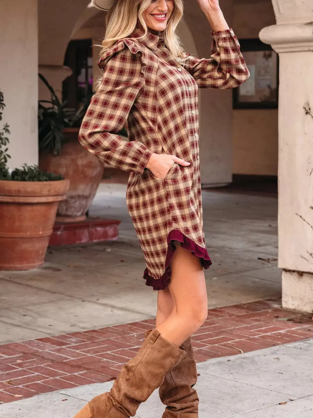 Plaid Patchwork Ruffle Mini Dress