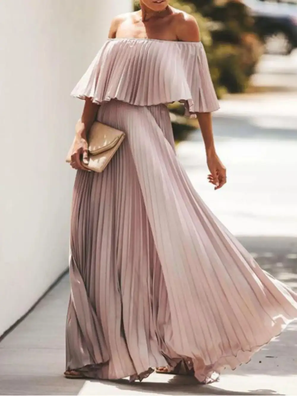 Structured Shape Pleated Maxi Dress