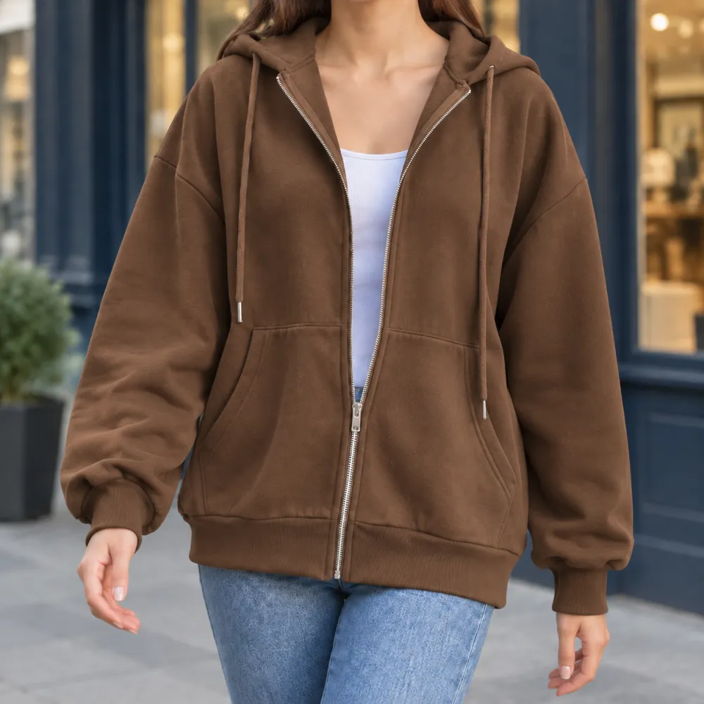 Relaxed Zip-Front Polished Hoodie
