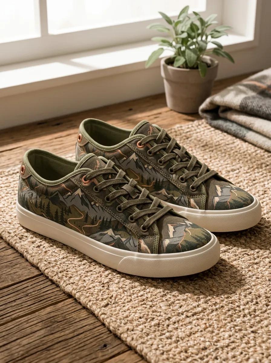 Men's Relaxed Outdoor Nature Lover Mountain Forest Patterned Canvas Shoes