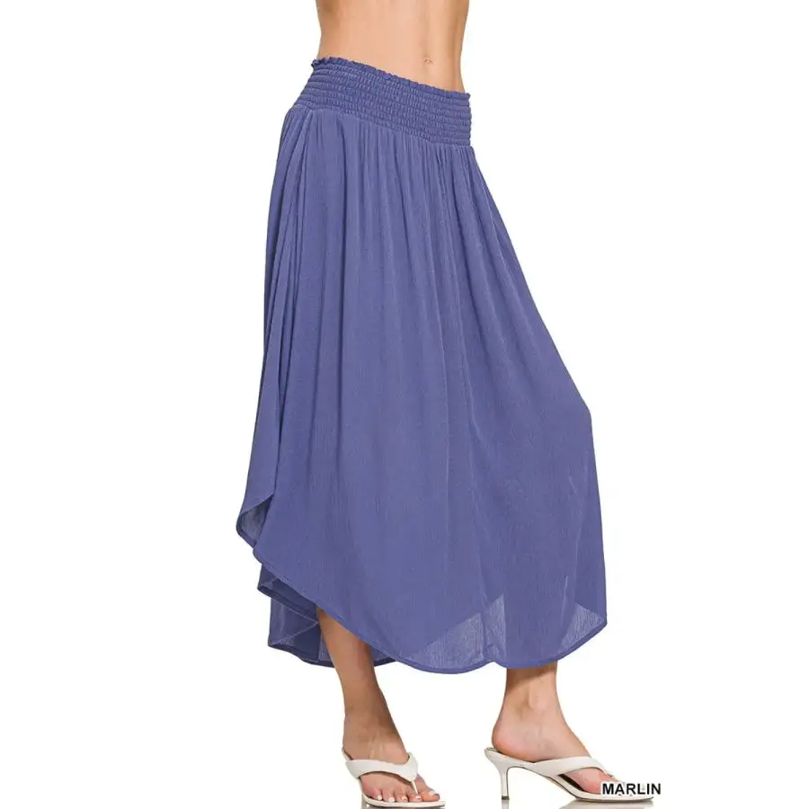 Classic Woven Crinkle Smocked Waist Maxi Skirt W Pockets