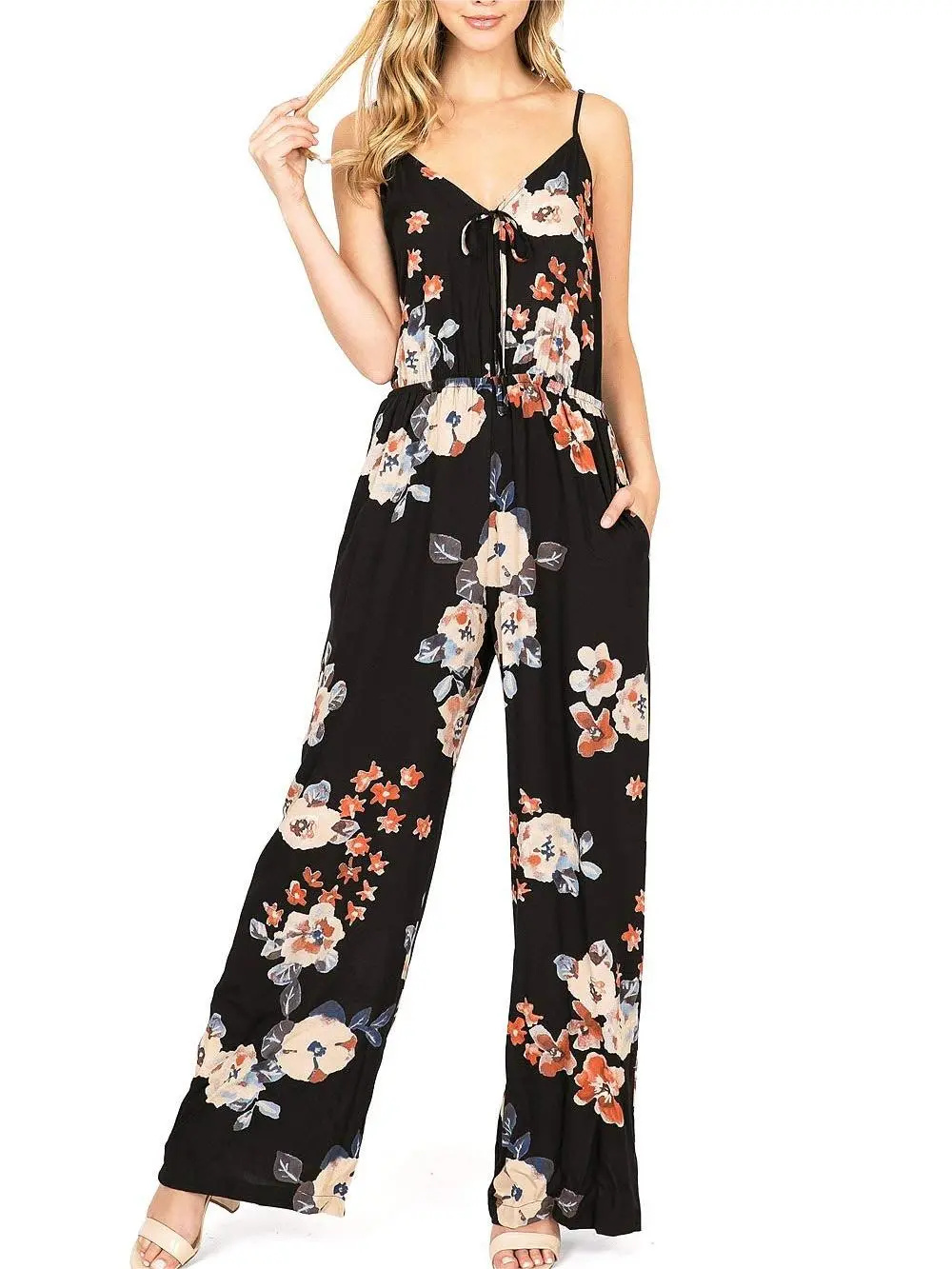 Floral Sleeveless Jumpsuit with Pockets