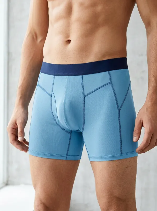 Men's Athletic Performance Grey Contrast Stitch Printed Boxer Briefs