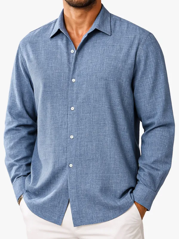 Easy Fit Long Sleeve Open Collar Shirt