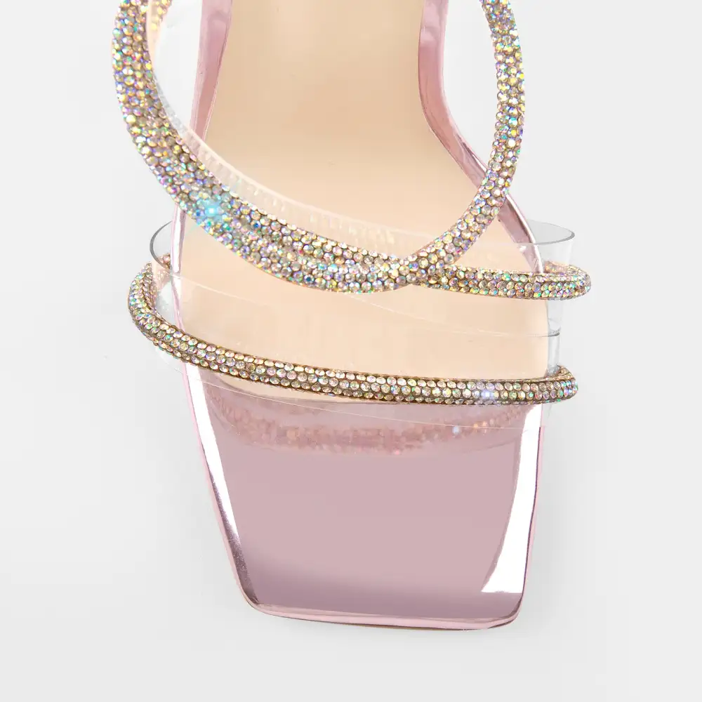 Rhinestone Strap Lace Up High Heel Sandals