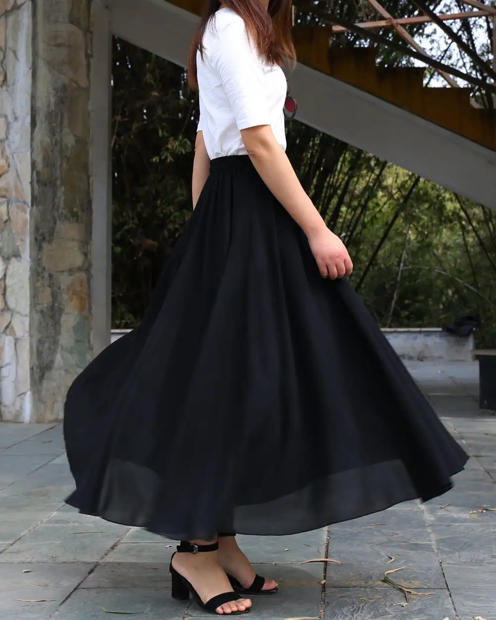 Relaxed Elastic Waist Chiffon A Line Maxi Skirt