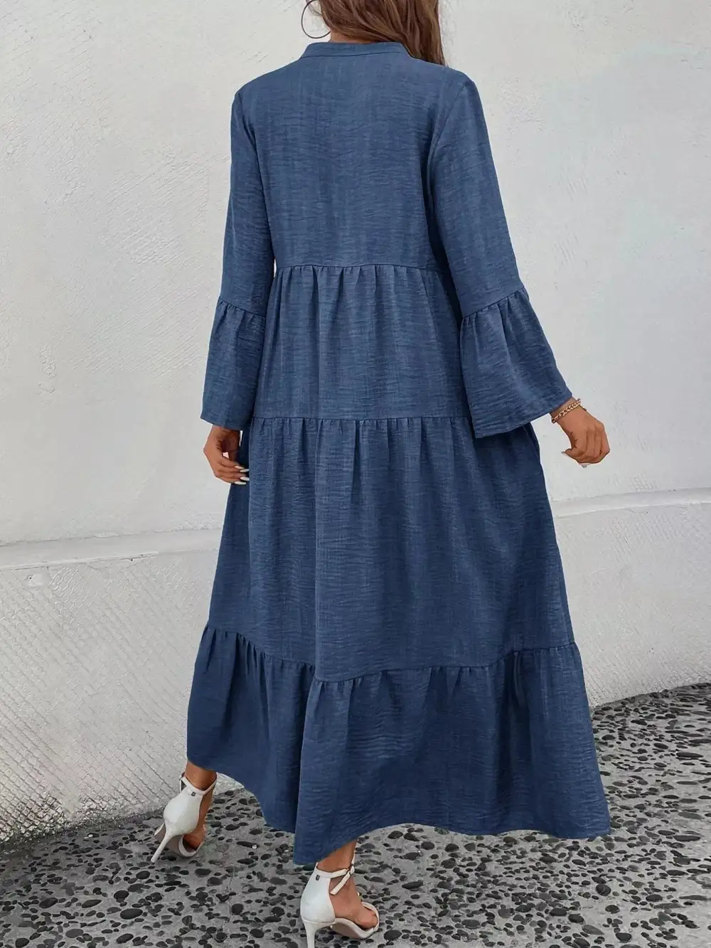 Button Front Ruffle Tiered Dress Casual