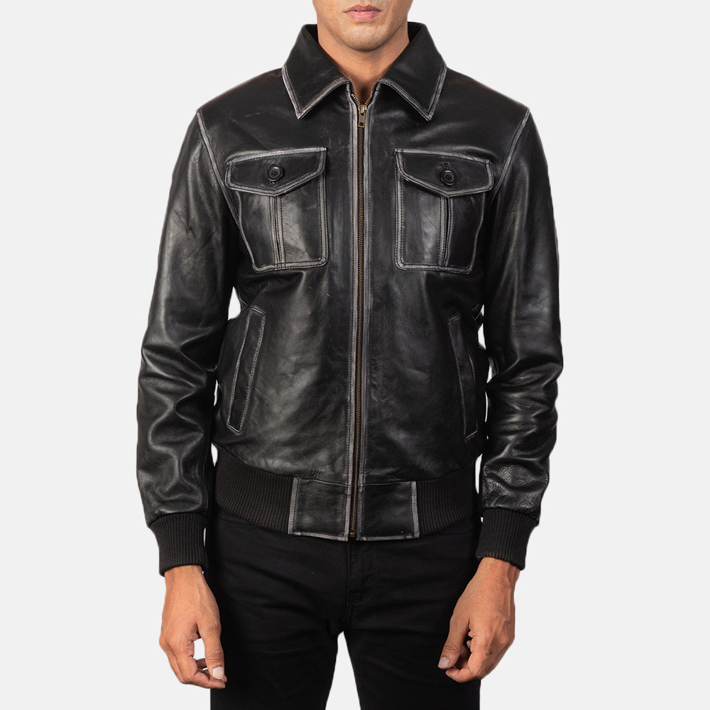 Men's Classic Field Style Bomber Leather Jacket