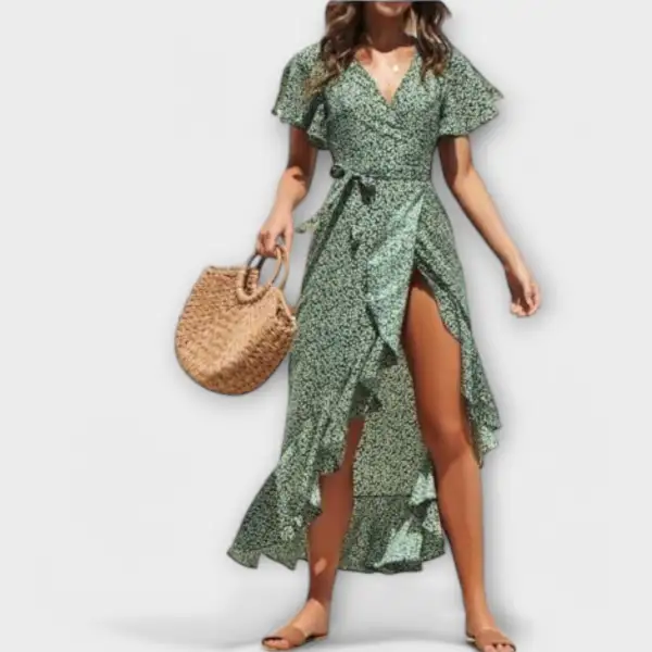 Wrap Floral Belted Casual Dress