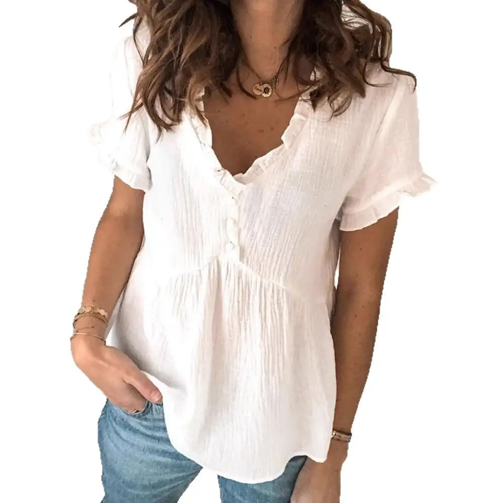 Everyday Polish Ruffled V-Neck Blouse