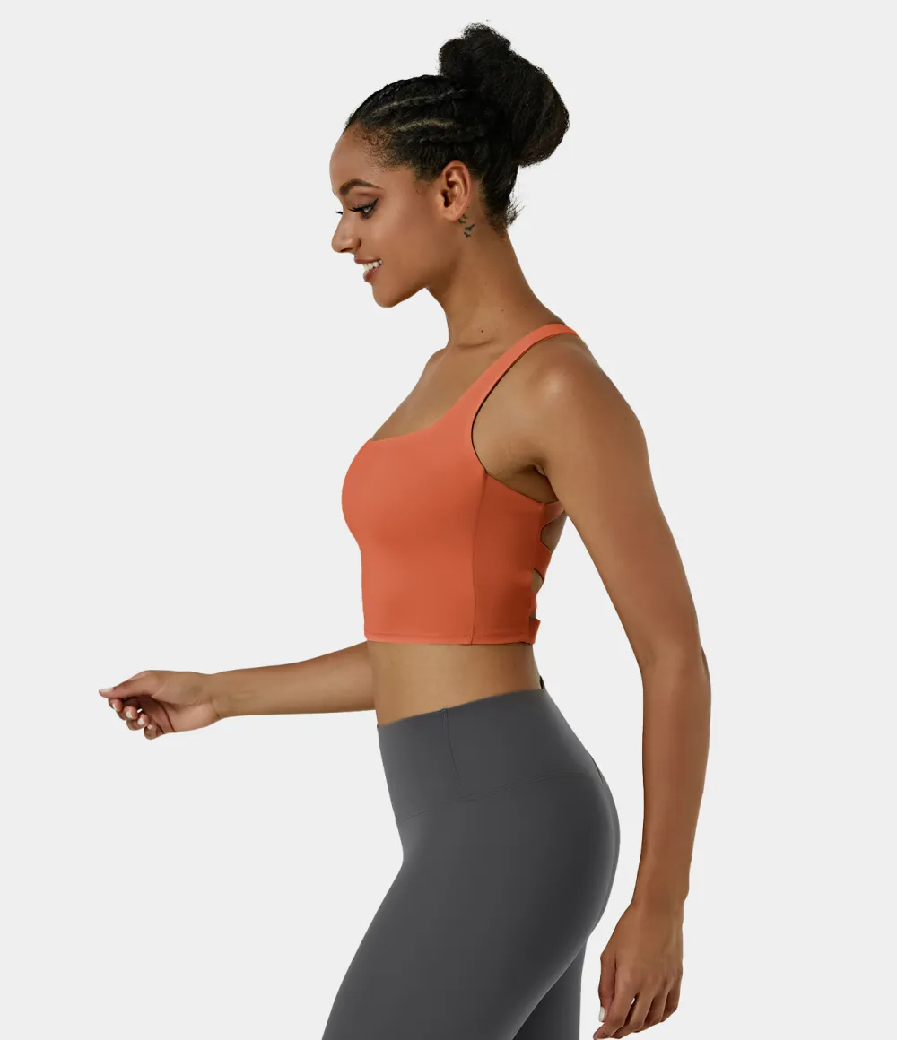 Softlyzero Airy Square Neck Backless Crisscross Cropped Cool Touch Yoga Tank Top-UPF50+