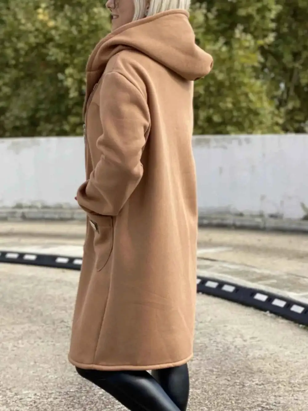 Plus Size Asymmetrical Zip-Up Hooded Fleece Outerwear