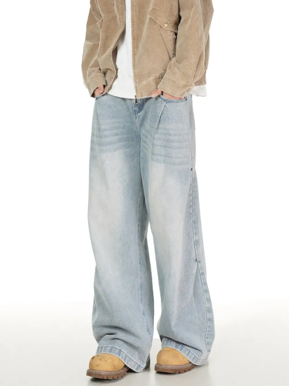 Ultra-Wide Washed Vintage-Wash Light-Wash Jeans