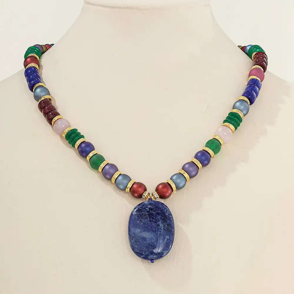 Glass Beaded Rainbow Pendant Necklace