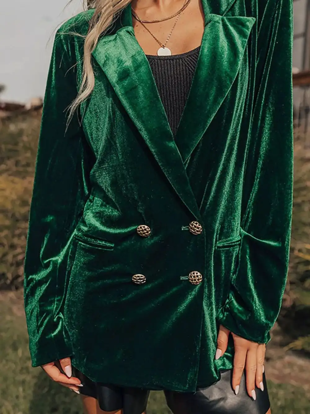 Everyday Velvet Lapel Collar Button Up Blazer