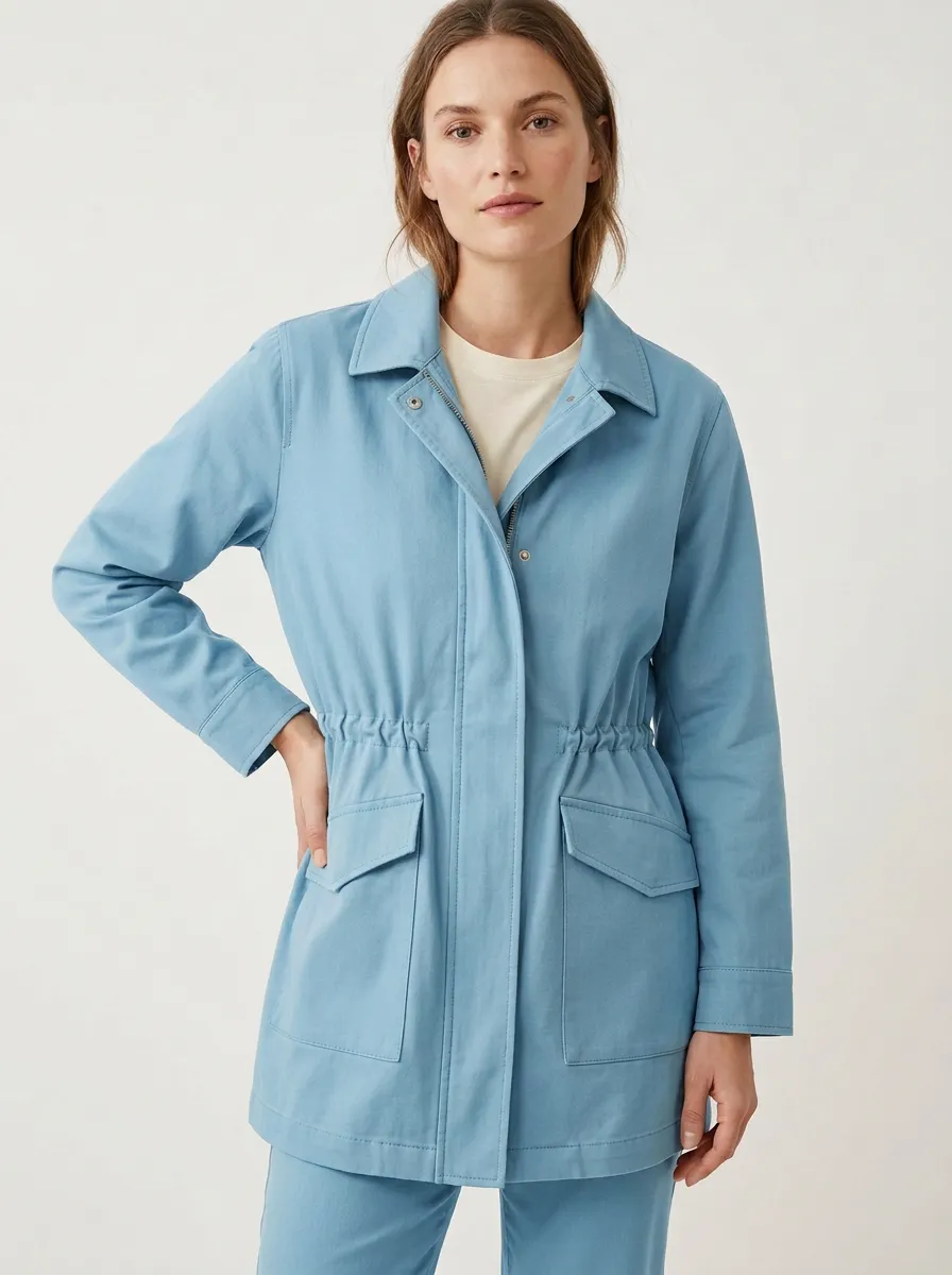 Casual Utility Drawstring Waist Printed Jacket