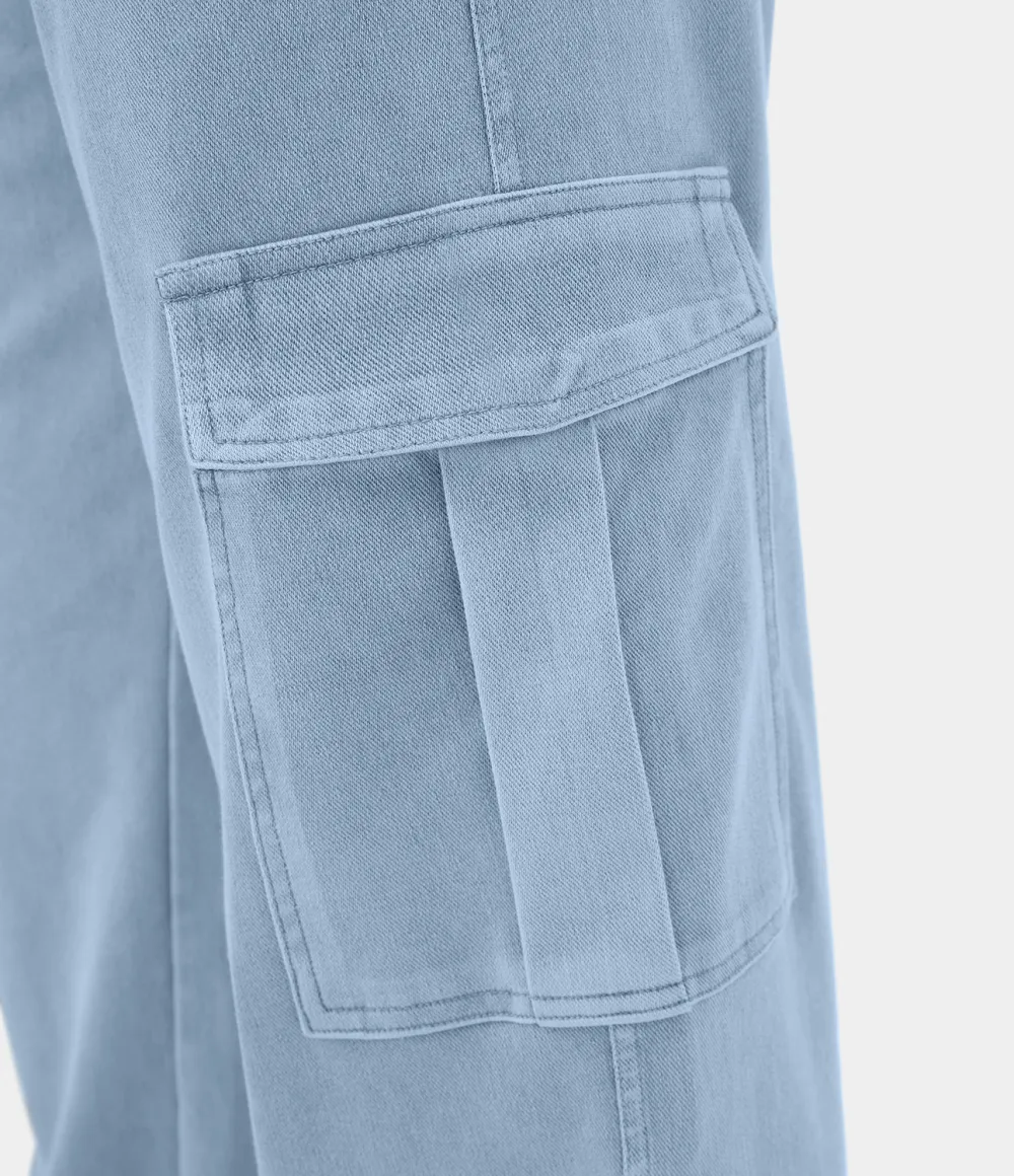 Magic Mid Rise Multiple Pockets Straight Leg Stretchy Knit Casual Cargo Jeans