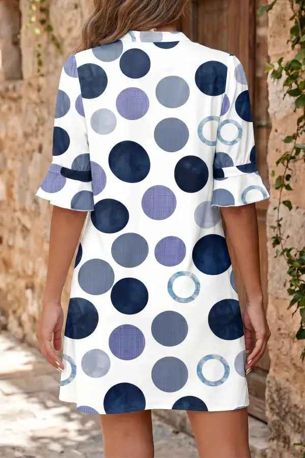 Polka Dot Print Flounced Half Sleeve Casual Vacation Dress