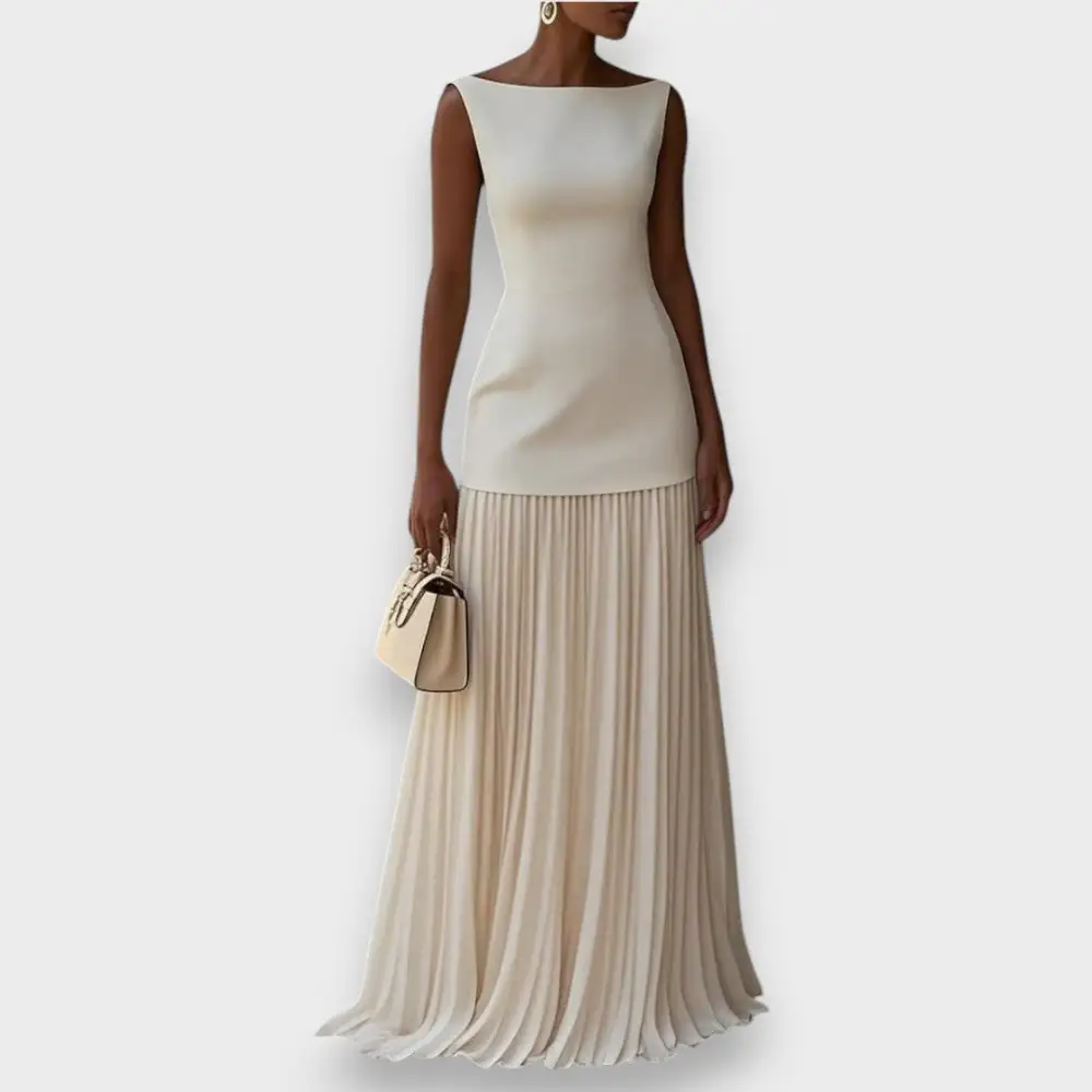 Pleated Sleeveless Flowing Maxi Dress